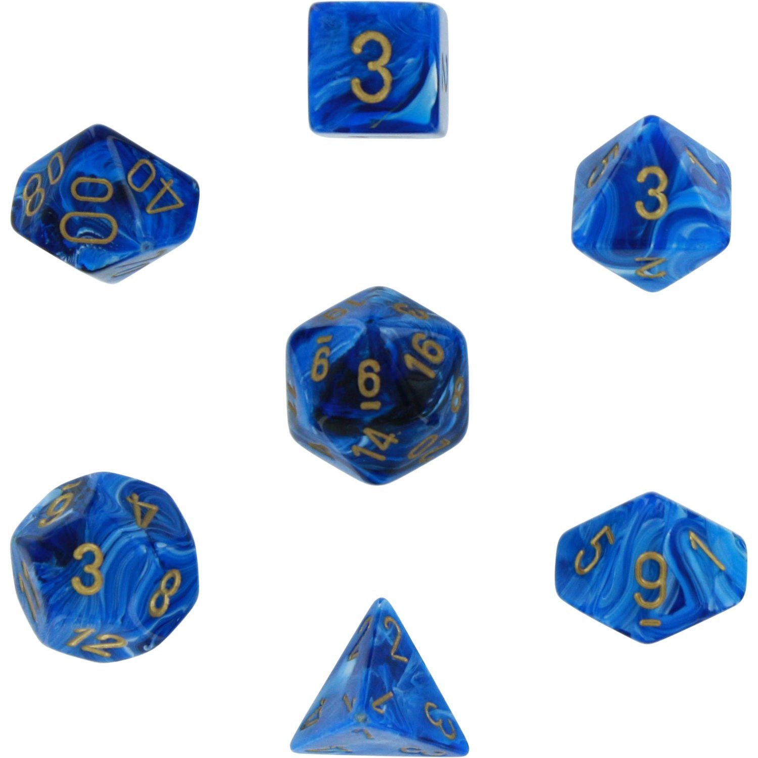 Chessex Dice: Polyhedral 7-Die Vortex Dice Set - Blue w/gold by Chessex