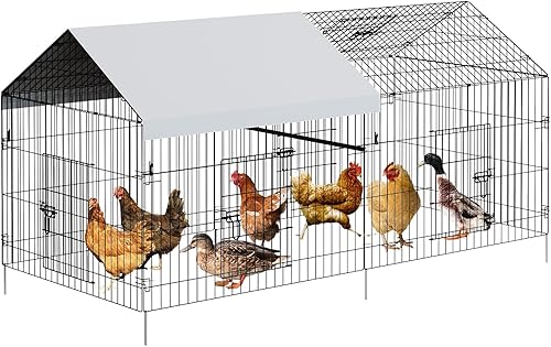 Miniatura 3 de Gallinero de metal, corralito de pollo para patio con cubierta, jaula portátil de metal para exteriores con 4 puertas y 1 ventana para gallina