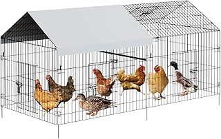 Garvee Metal Chicken Coop with Waterproof & Anti-UV Cover, Portable Chicken Run for Yard, Poultry Cage Hen House for Backyard Farm Use, 86 in L x 40 in W x 40 in H