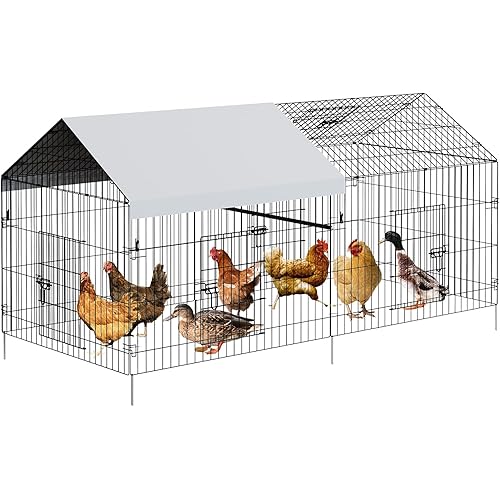 Garvee Metal Chicken Coop with Waterproof & Anti-UV Cover, Portable Chicken Run for Yard, Poultry Cage Hen House for Backyard Farm Use, 86 in L x 40 in W x 40 in H