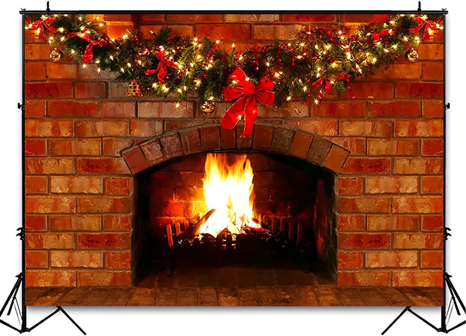 Christmas Fireplace Backdrop for Photography 7x5ft Red Brick Fireplace Decorations for Xmas Party Photo Background Pictures Studio Props