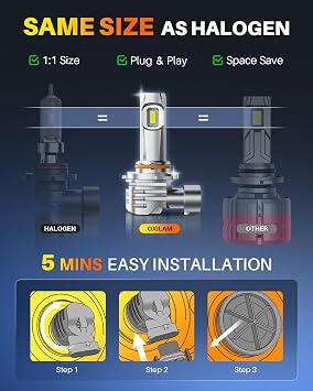 OXILAM H11 9005 Light Bulbs Combo, 96000LM 1000% Brighter 6500K Cool White Light, H11-H9-H8 9005-HB3 Fog Light DRL Replacement 1:1 Size, Wireless Design, IP68 Waterproof, Pack of 4