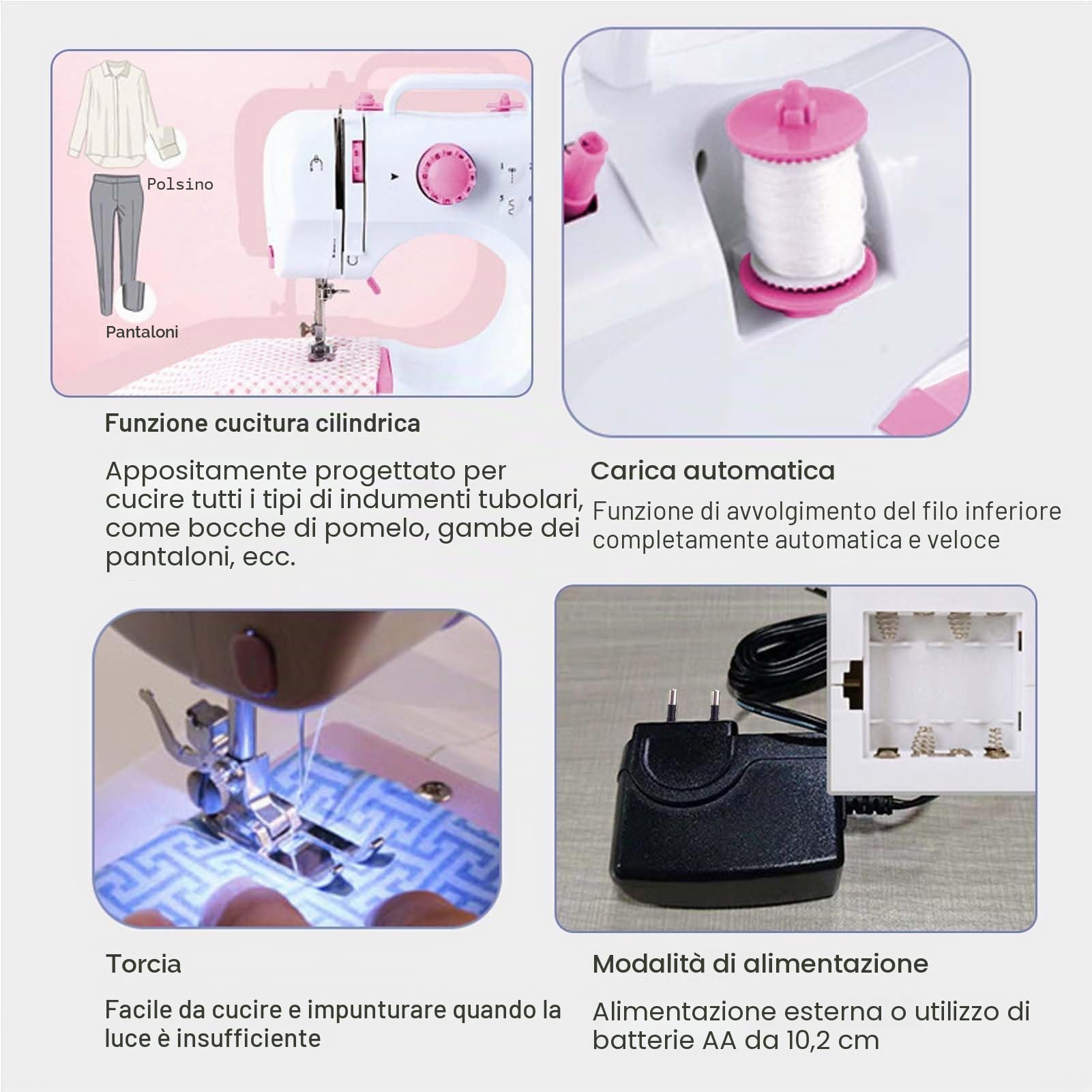 ZPSHYD Macchina da cucire multifunzione a 12 punti, doppia linea, domestica, overlock a due velocità, per bambini e principianti, rosa