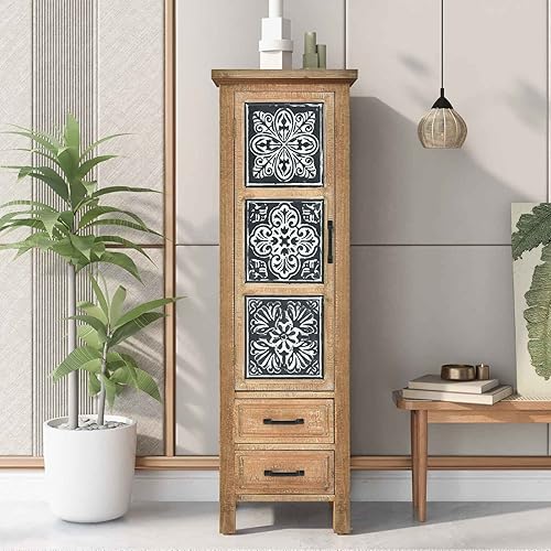 Miniatura 2 de FRITHJILL Armario decorativo de torre de 47.2 pulgadas de alto, armario decorativo estrecho de madera rústica para espacios pequeños, no requiere