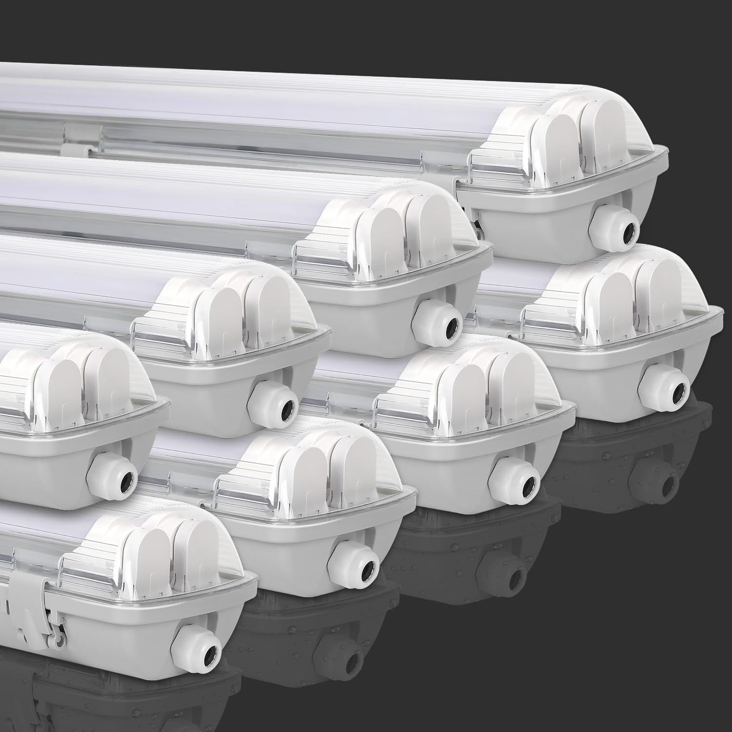 Fiqops Lot de 8 lampes LED pour pièces humides - 150 cm - 2 x 24 W - 4800 lm - Blanc neutre - 4500 K - IP65 - Étanche - Double tube LED T8 - Lampe d'atelier pour garage, cave, bureau