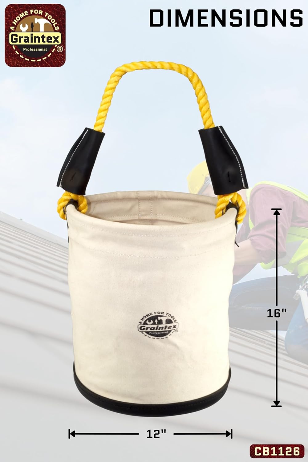 Graintex CB1126 Utility Canvas Bucket Plastic Bottom 12” x 16” Heavy Duty Canvas