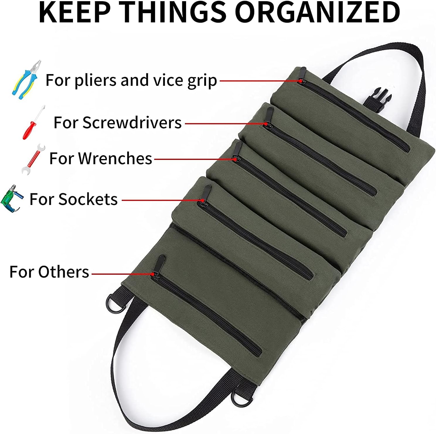 Canvas Tool Roll Up Bag,Wrench Roll Up Tool Pouch MultiPurpose, Canvas