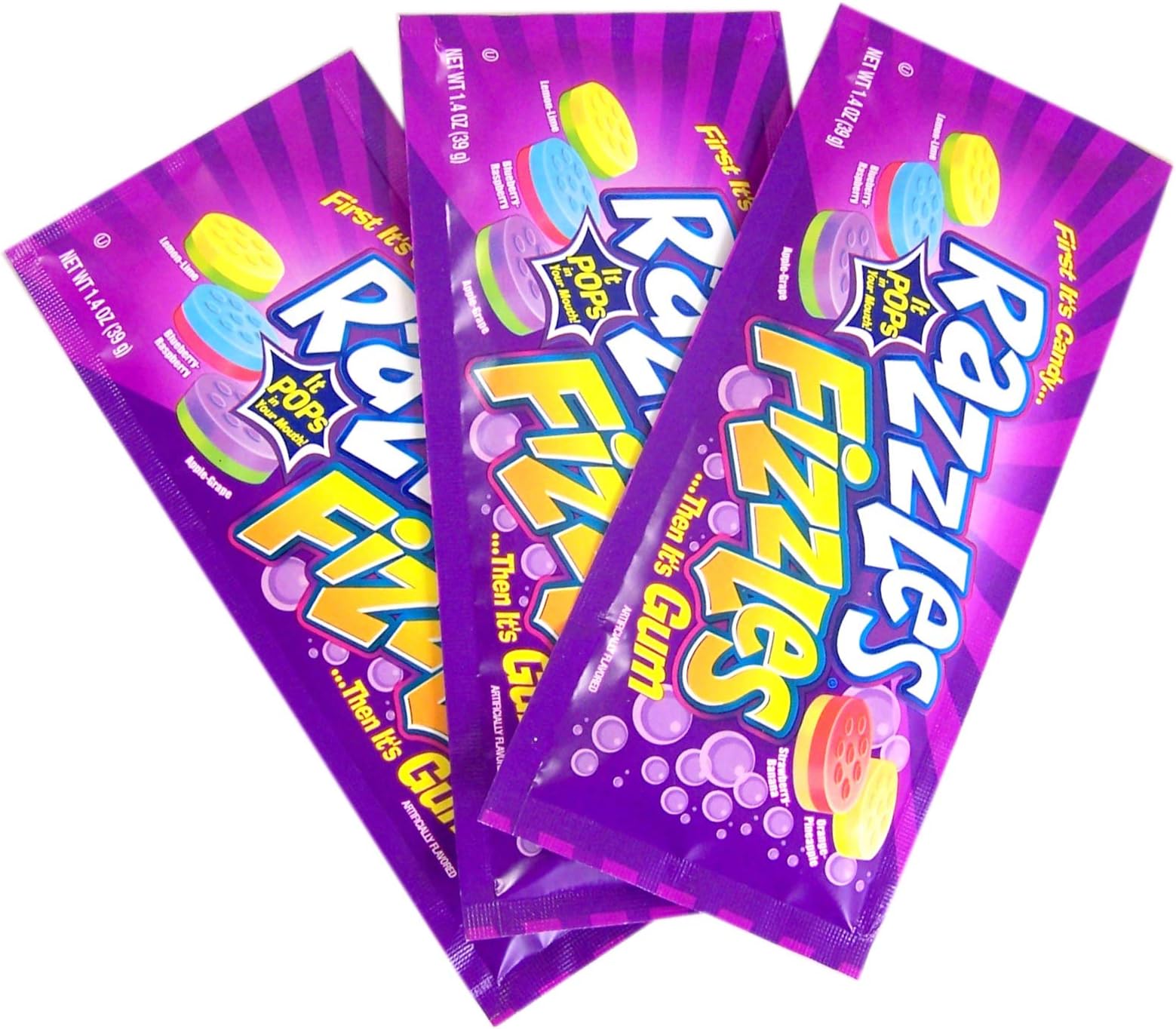 Razzles Fizzles Candy Fruit Flavored, 1.4 Ounce, Pack of 3