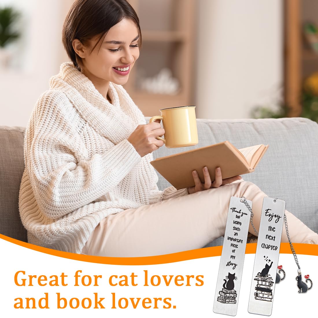 Marcapáginas de Metal con Cadena Anejo de Gato para Amantes de los Libros Regalos de Lectura