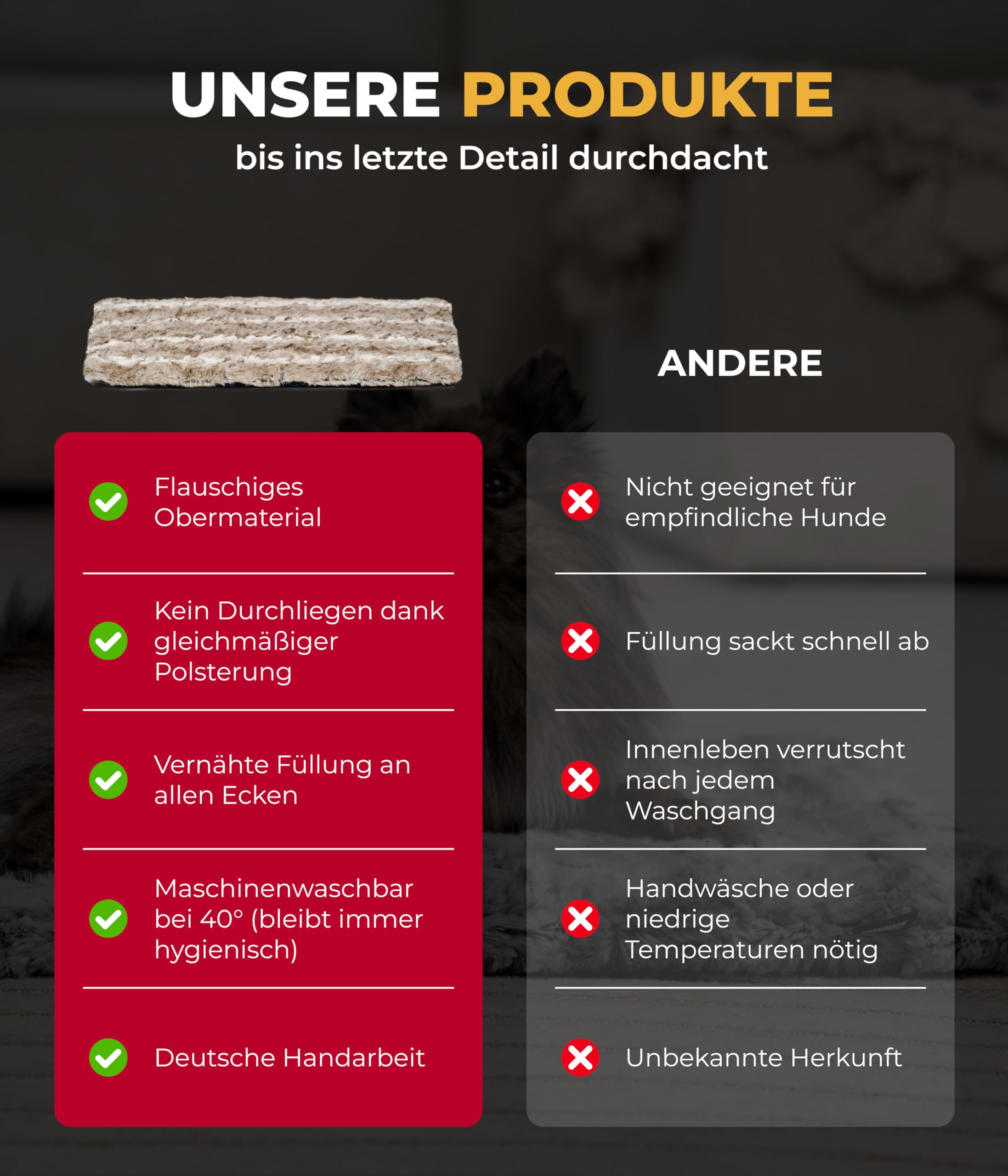 Hundedecke Exklusiv mit Füllung L (75x115 cm) – Gepolstert, Wendbar & Waschbar – Gemütliche Hunde Kuscheldecke – Sand, Made in DE