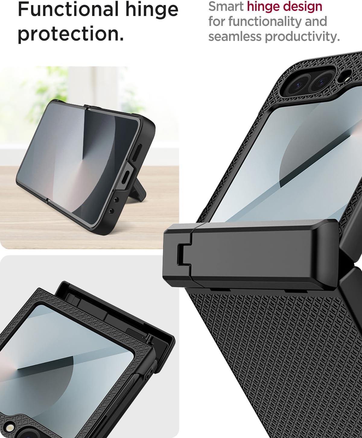 Miimall for Samsung Galaxy Z Flip 6 / Flip 7 FE Case with Screen Protector & Kickstand & Hinge Protection, Heavy Duty Matte Slim Thin Full Body Phone Cover for Flip6 / Flip7 FE 5G Stand Case Black