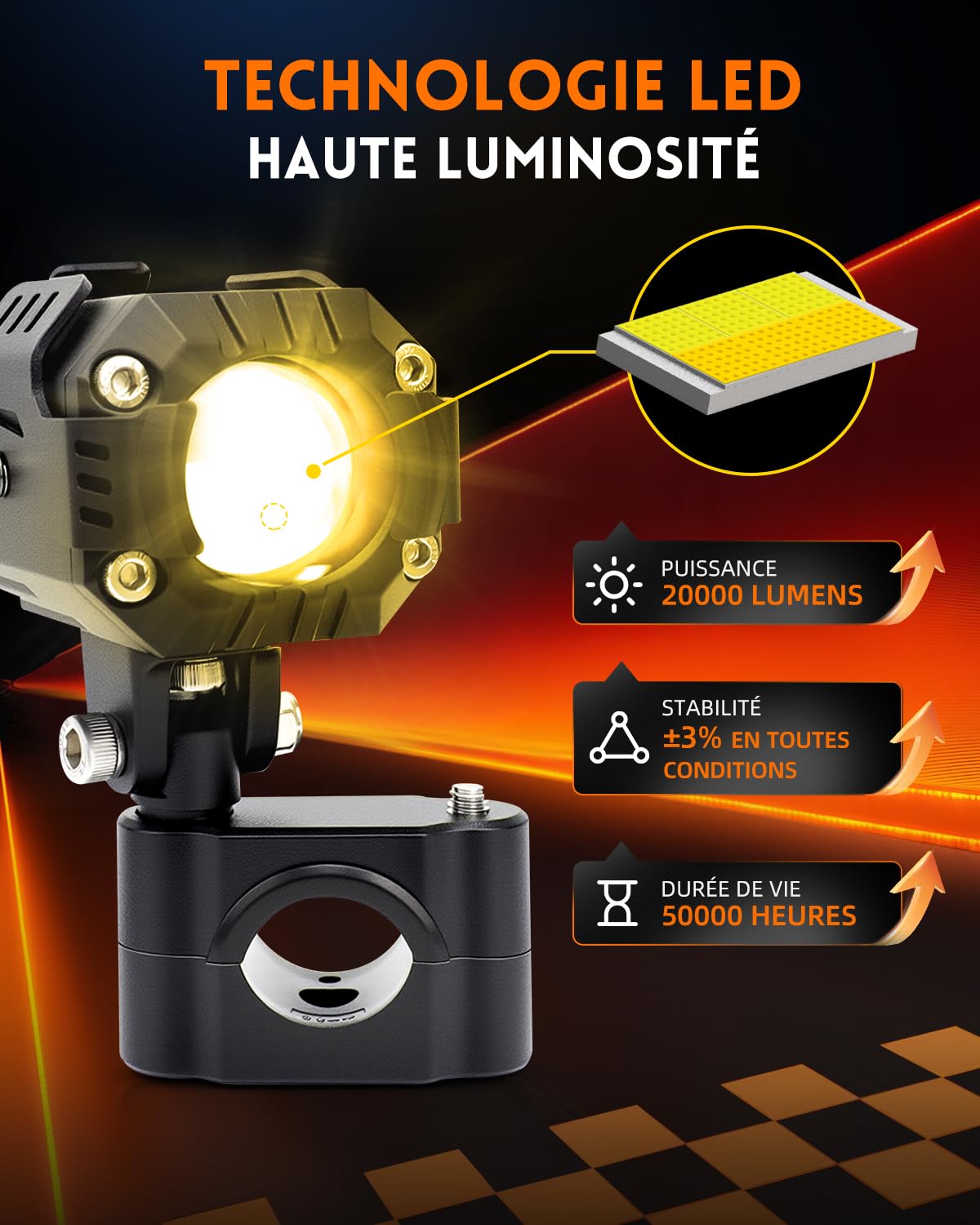 CO Light - Luces adicionales para moto antiniebla LED 20000LM Gen 2 faro de moto 7 modos estroboscópicos IP68 para conducción nocturna lluvia carretera montaña seguridad con kit haz y soportes de 18 a