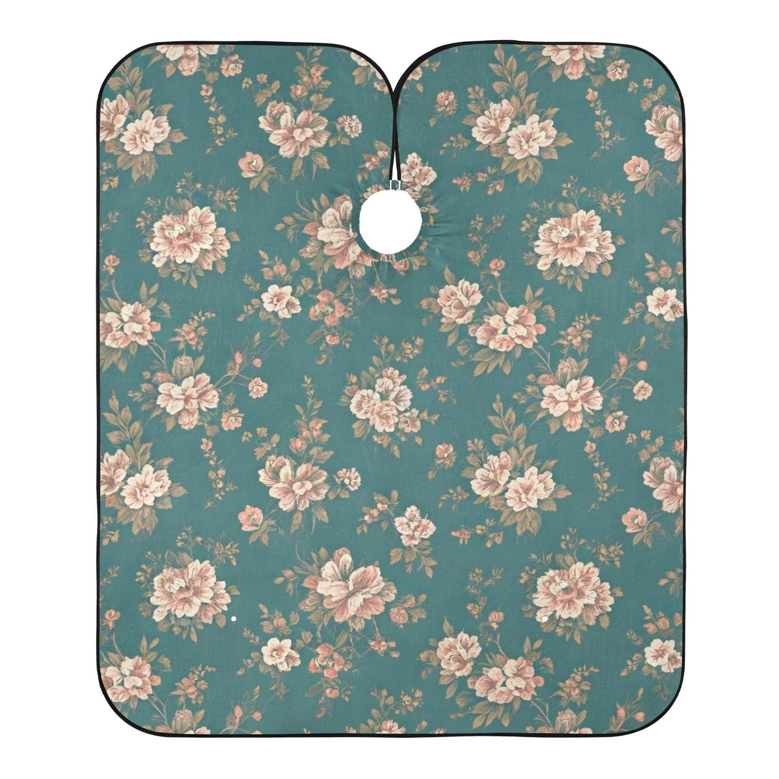 Hezely Vintage Teal Floralvintage Teal Floral Hair Dye Cape, Barber Cape for Adults,Waterproof Salon Cape,Waterproof Hairdressing Styling Hair Cutting, 65