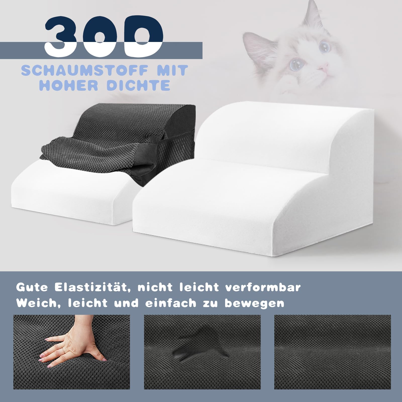 Thihome Scala per Cani a 2 Gradini, Scale per Gatti, Rampa per Animali, Scaletta per Cani di Piccola Taglia,Rampa per Gatti Anziani, con Fodera Rimovibile e Lavabile, per Letto e Divano, Nero