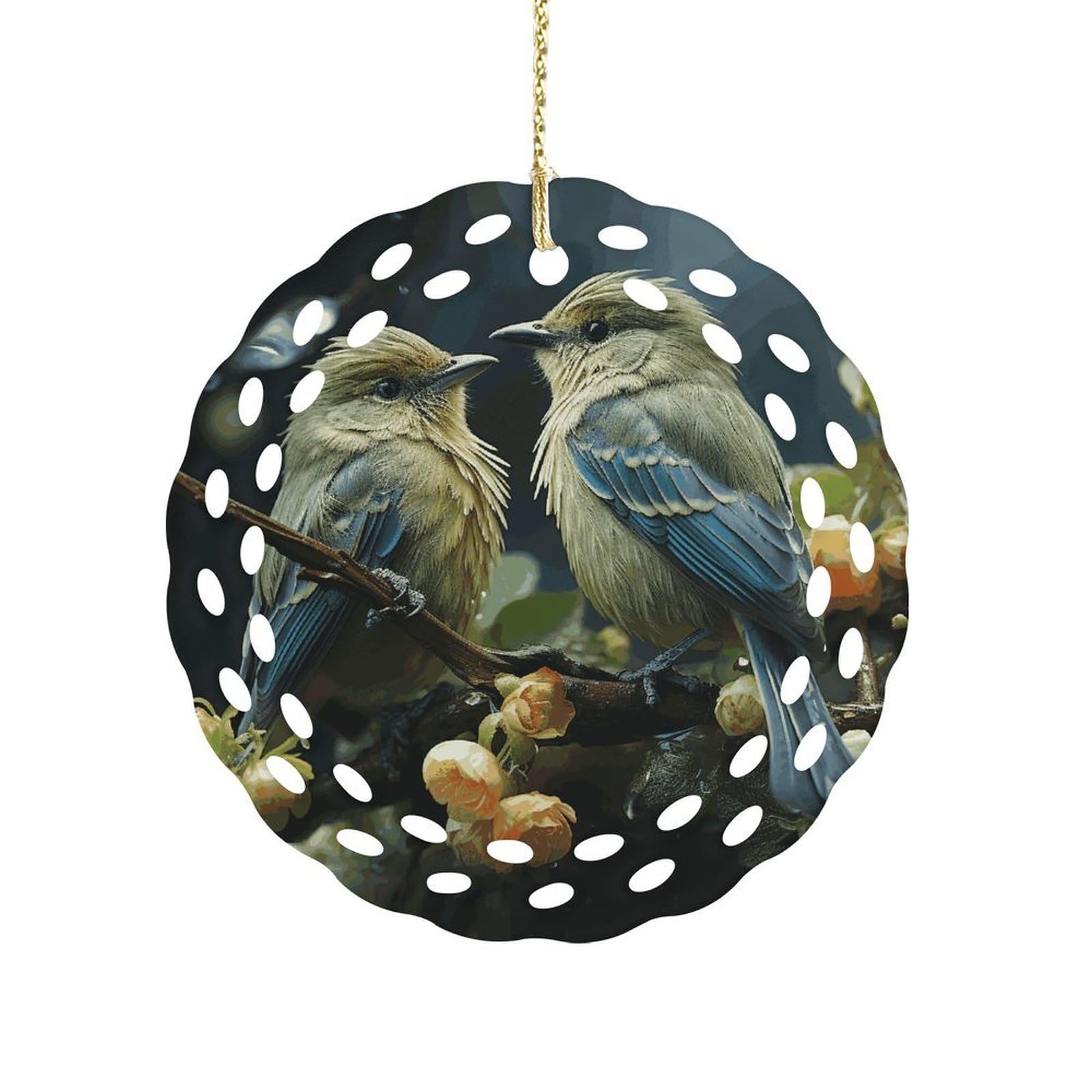 Fekiloot Women's Style Green Leaves And Birds Ceramic Ornaments 3 Inch Round,Holiday Keepsake For ,Girls,Pet Owners,Hanging Ornament Gifts Idea For Home