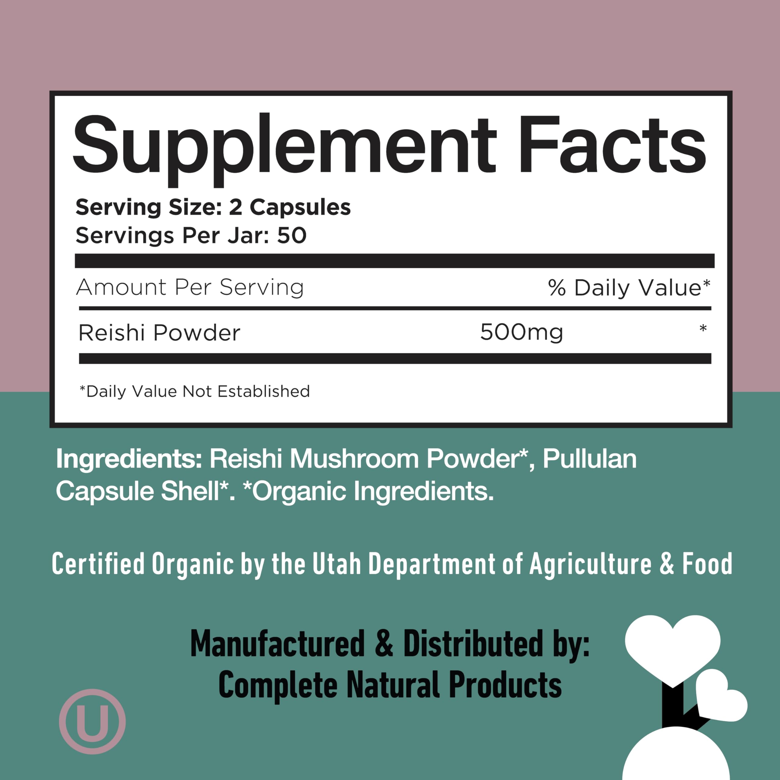 Complete Natural Products Organic Reishi Mushroom Capsules, 250mg, 100ct | Fruiting Body Extract | Plant-Based | Adaptogenic Support | Made in USA | Organic & Kosher Capsules — Amazon image 6