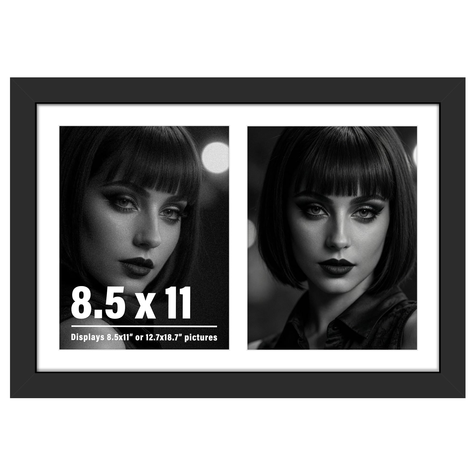 DUENPY 12.5x18.7 Picture Frame 2-Opening 8.5x11 Collage Picture Frame Displays Two 8.5x11 inch Photos Collage Wall Decor Wall Hanging or Tabletop Black