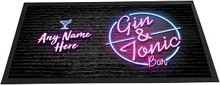 Personalised Bar Runner, Pink 80s neon effect Gin & Tonic Home Cocktail Bar beer mat