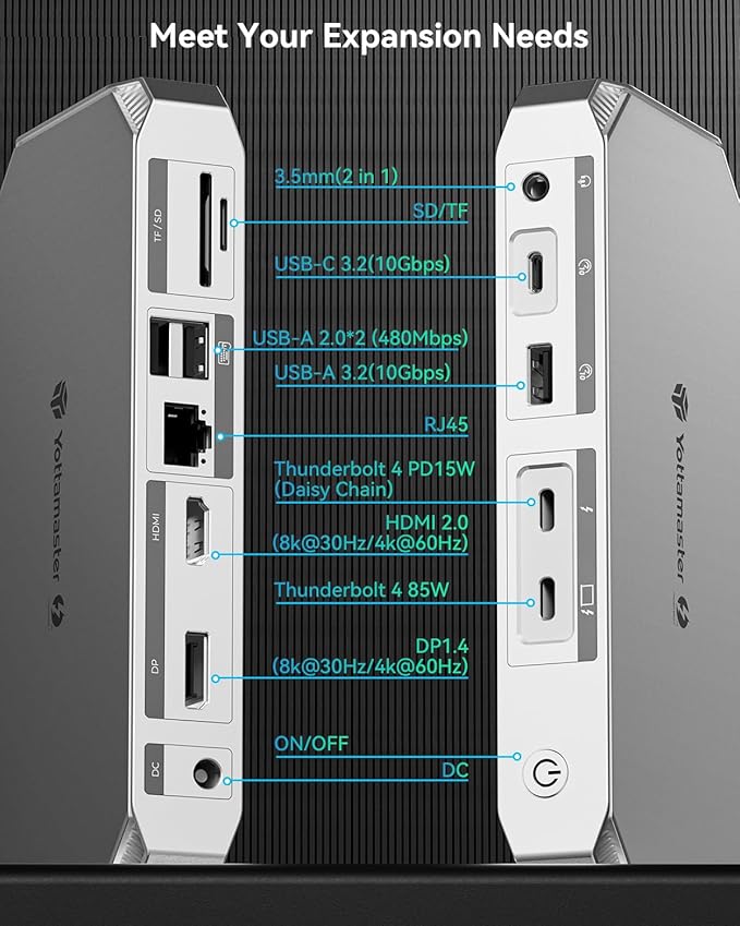 Yottamaster Hub Thunderbolt 4 Dock 12 en 1, 40Gbps, 85W PD miniatura 3