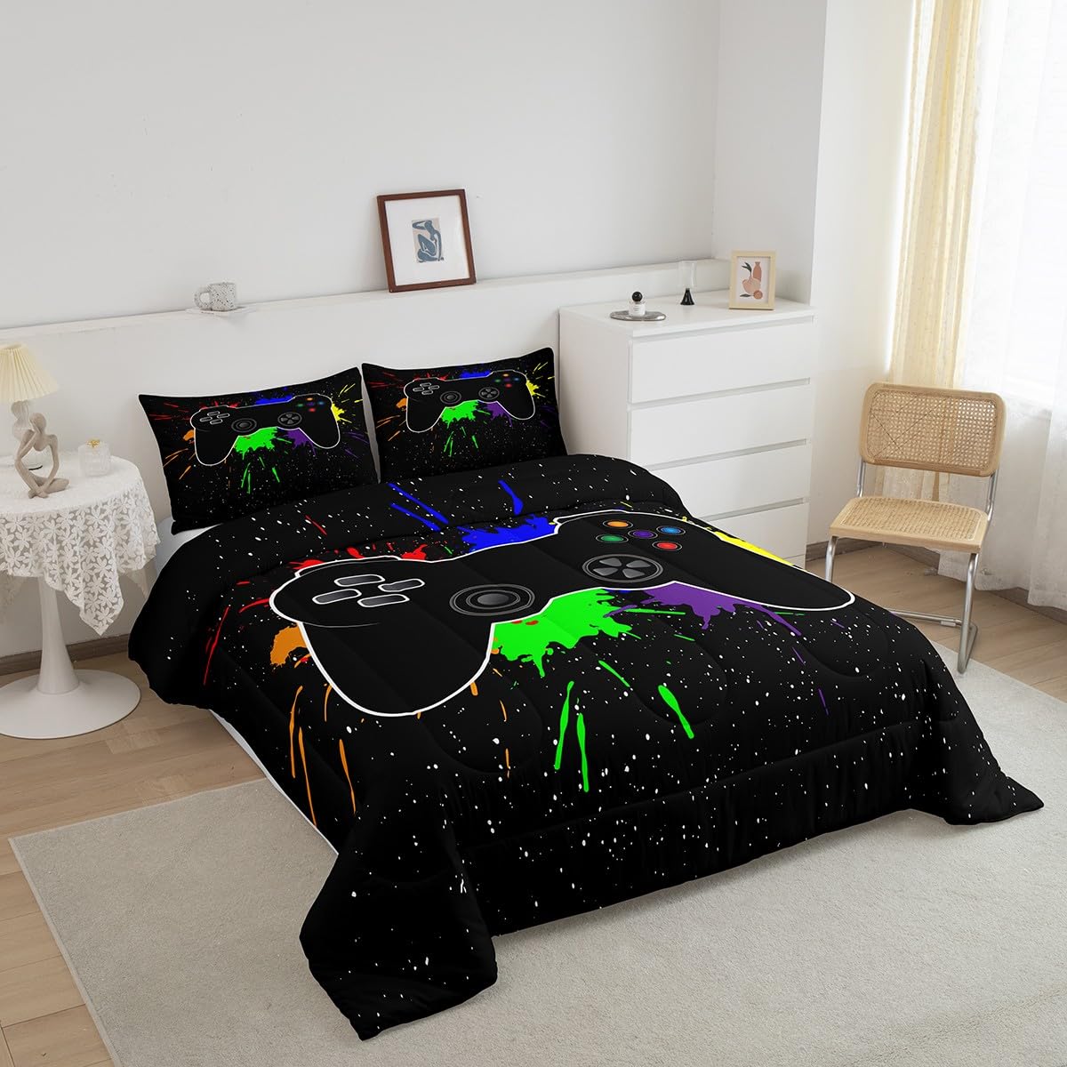 Feelyou Gaming Bedding Set for Boys Teen, Twin Gamer Comforter Set for Kids Bedroom, Game Room Decor, Child Youth Video Game Comforter, Microfiber Soft Cozy Duvet Set with Pillow Case