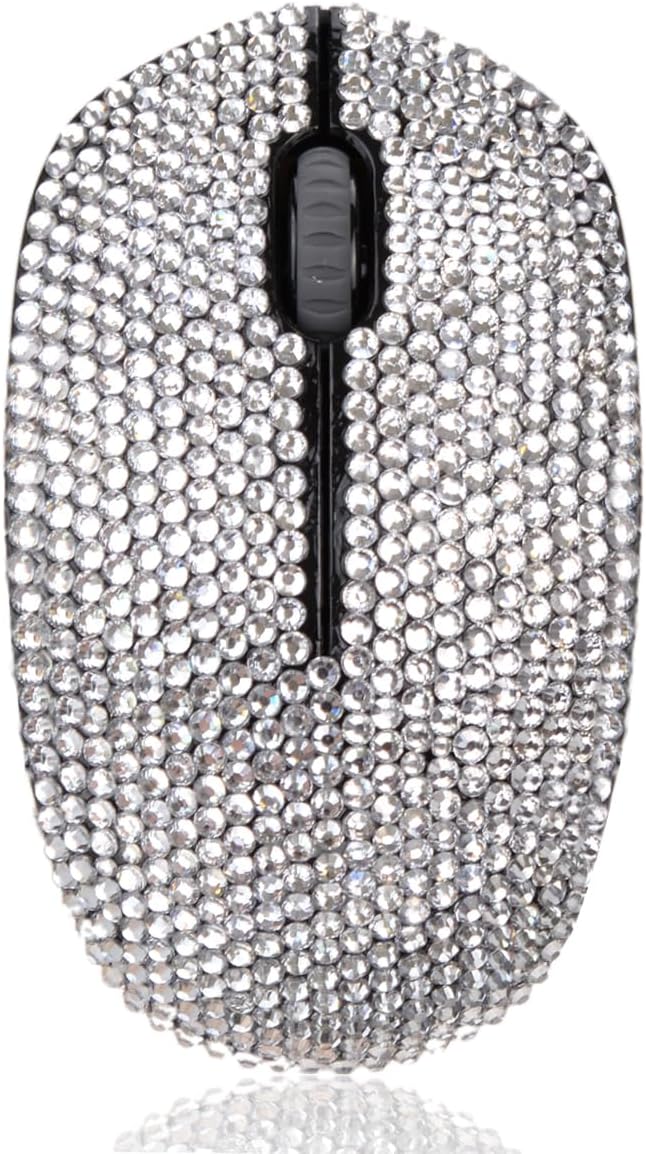 Bling Dazzling 2.4GHz Wireless Silent Mouse Covered with Rhinestone Crystal, Crystallized Mouse with USB Receiver, Compatible with Notebook, PC, Laptop, Computer, MacBook,Great Gift (Pink)