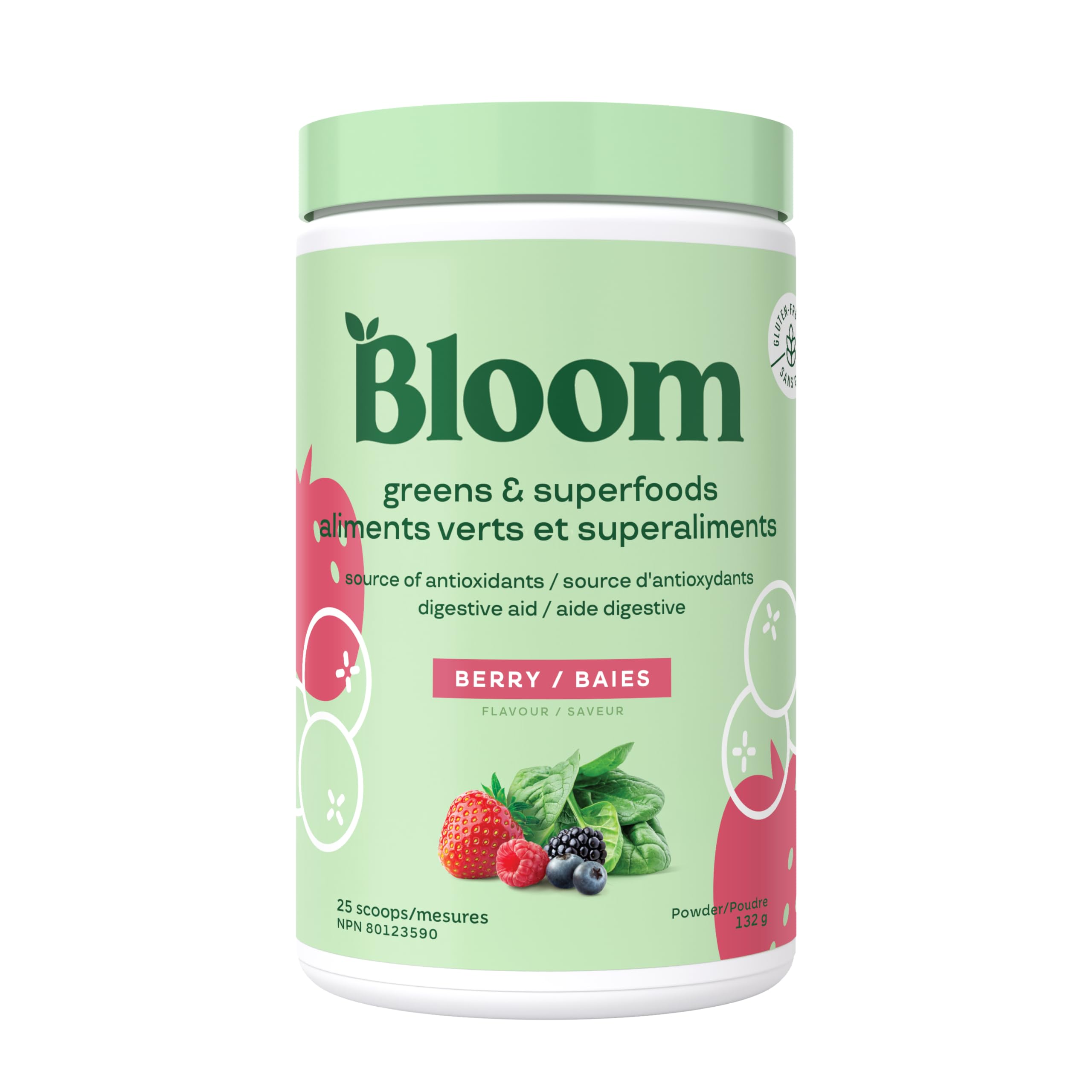 Bloom Nutrition Superfood Greens Powder, Digestive Enzymes with Probiotics and Prebiotics, Gut Health, Bloating Relief for Women, Chlorella, Green Juice Mix with Beet Root Powder, 25 SVG, Berry