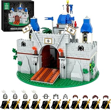 Medieval Knight Castle Building Blocks Set with 12 Knights Figures , Compatible with Lego Medieval Town Square House Toys , for Adults & Children Ages 6+