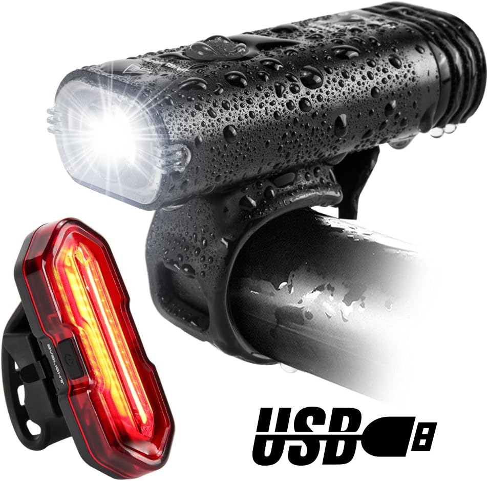 BYBLIGHT Bike Lights, USB Rechargeable LED Bicycle Torch Light Set, 350 Lumen Front Headlight and Super Bright Back LED Tail Light, Cycling Lights for Road & Mountain