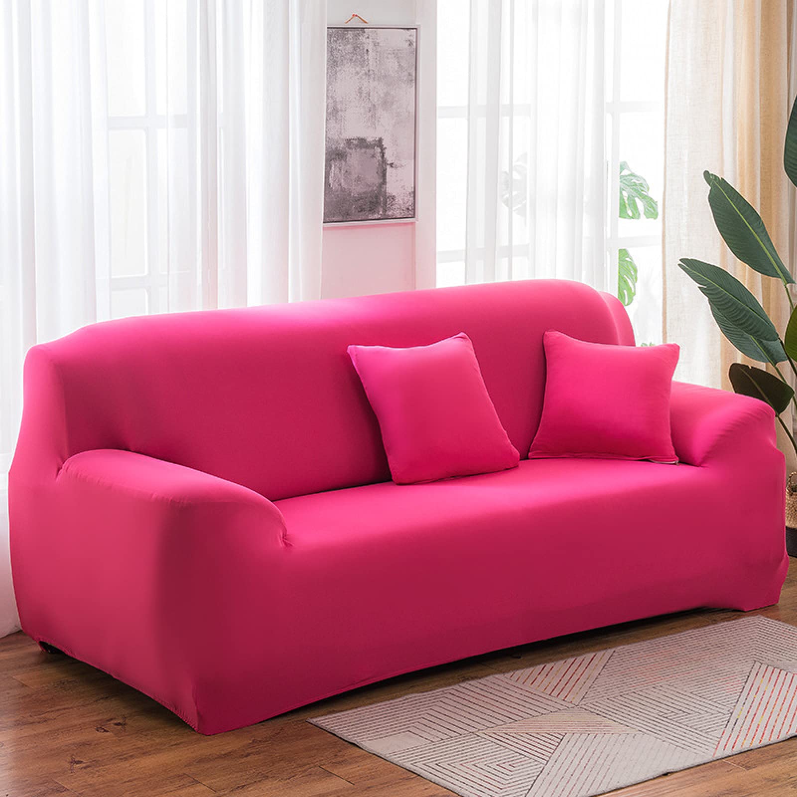 2 Seater Sofa Cover Red Stretch Sofa Covers Spandex Settee Covers 2 Seater Washable Sofa Protectors from Pets Non Slip Covers for Sofas All Seasons Couch Cover with Elastic Strap