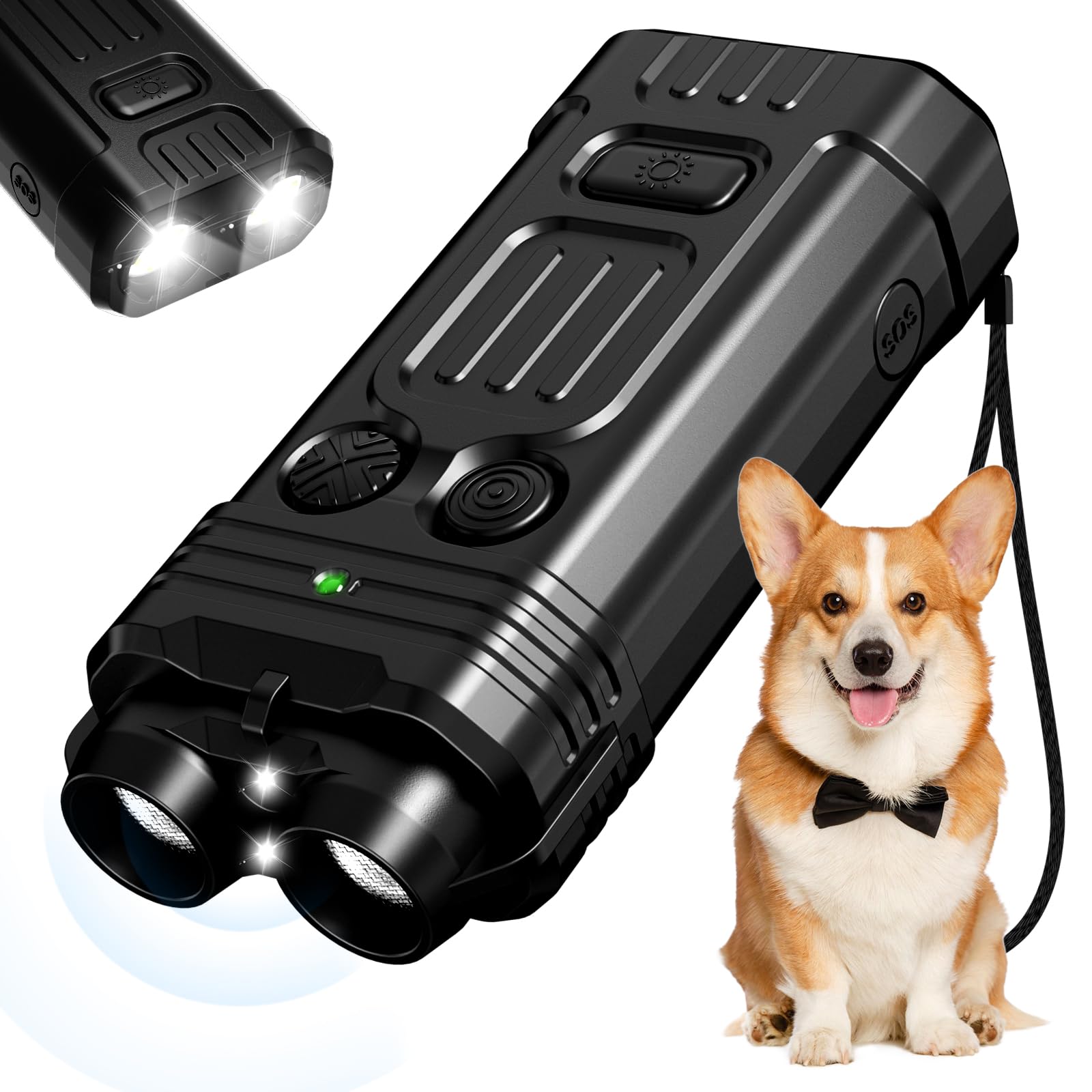 Anti-aboiement chien à ultrasons 2 modes et lampe LED pour petit et grand chien