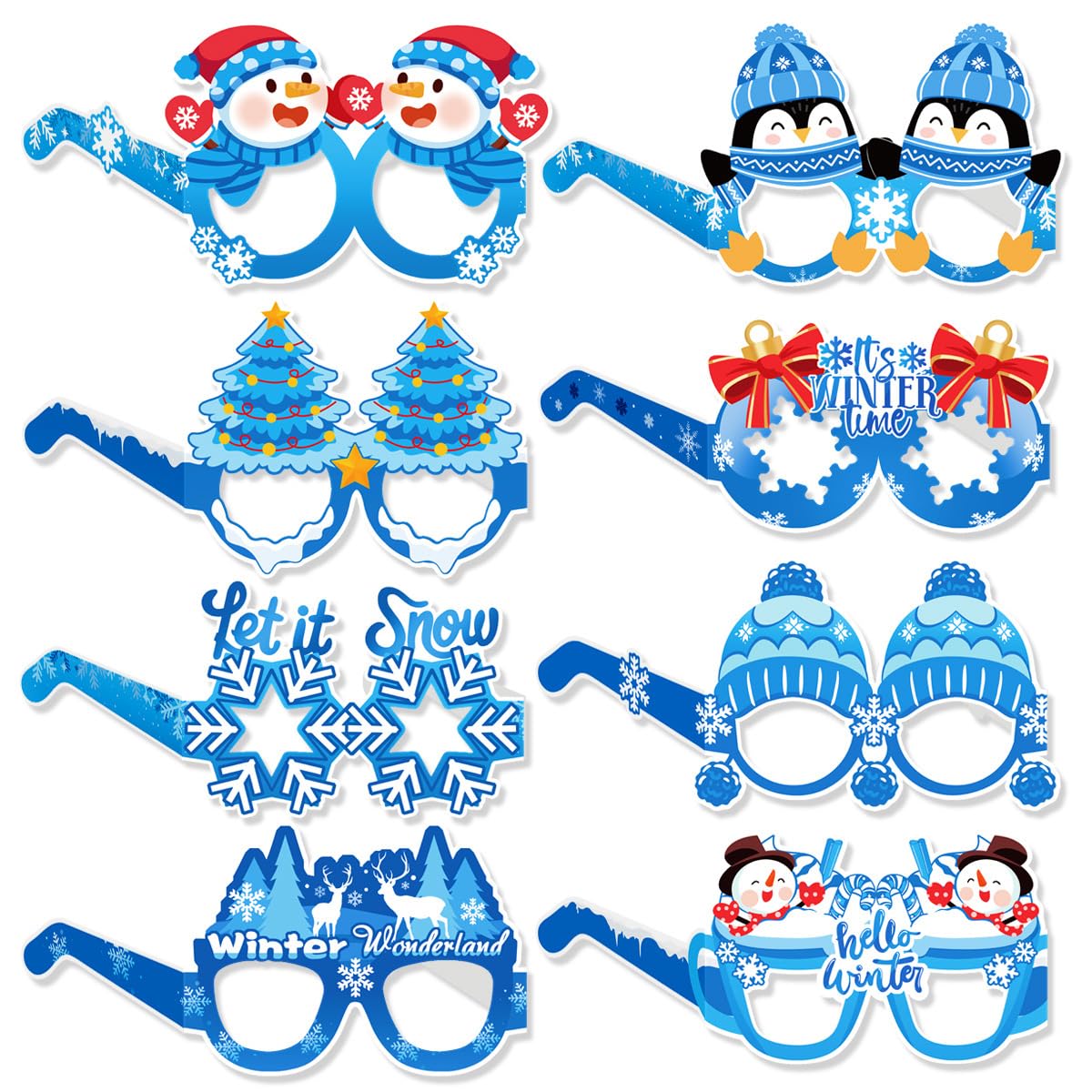 Norinoya 8 Pack Cozy Winter Eyeglasses Props Set,Snowman Penguin Christmas Tree Selfie Accessories for Winter Party Holiday Gatherings — image 1