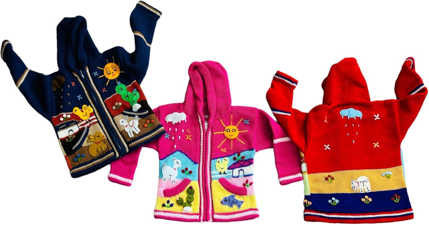 Peruvian Wool Knitted Sweater with hoodie for babies & toddlers, Unisex, Chompas Peruanas, fall winter sweater
