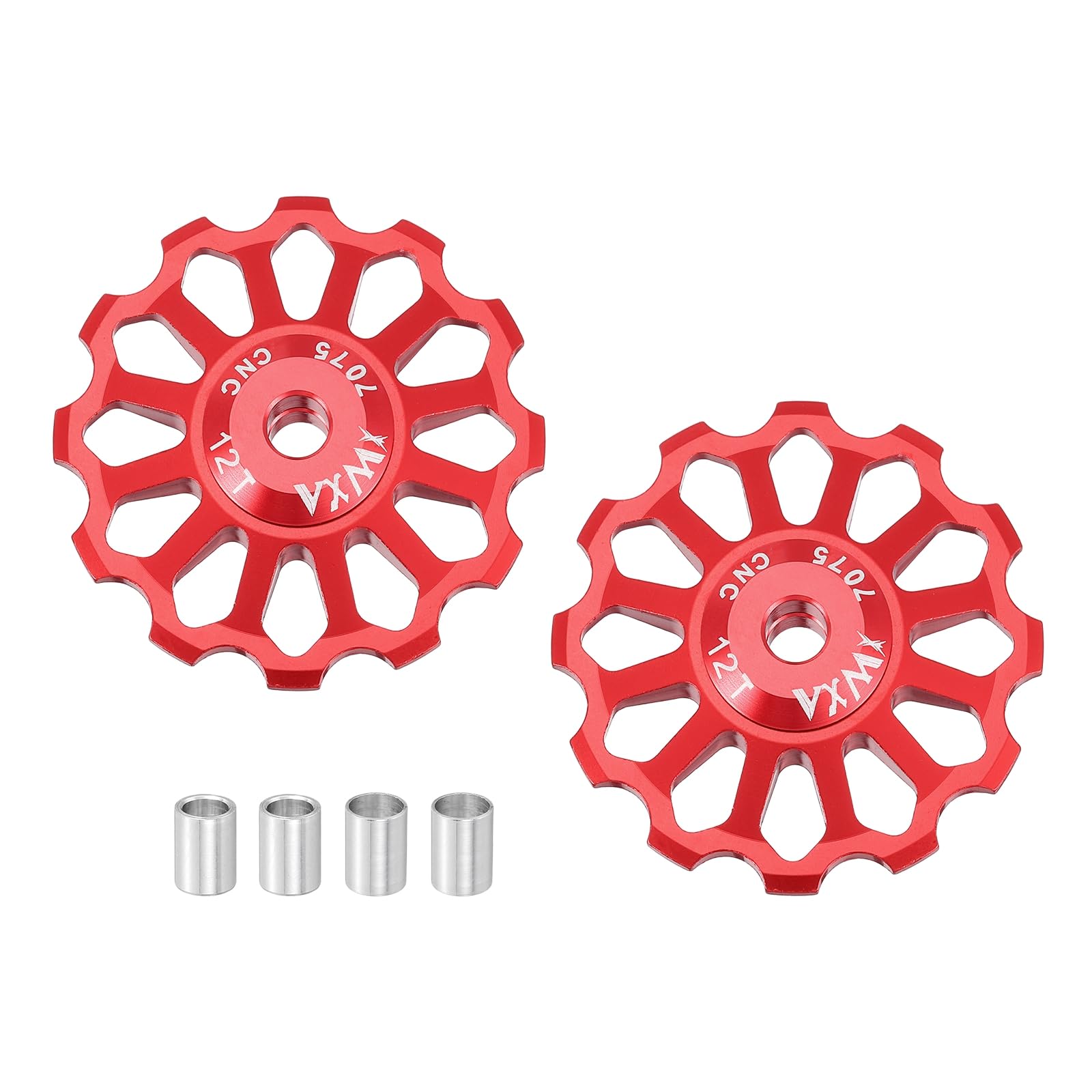 sourcing map 2 Set Bicycle Rear Derailleur Pulley 12T Ceramic Bearing Wheel Aluminum Alloy Guide Roller Wheels for 8/9/10/11 Speed Transmission System Road Bike Mountain Bike MTB BMX, Red