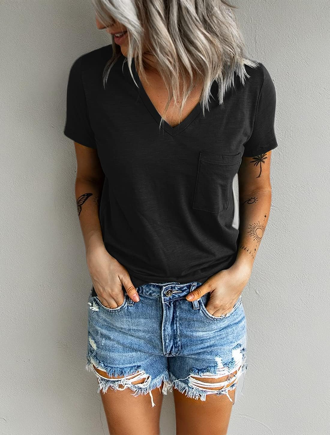 PGANDS Women's Summer Tops V Neck Short Sleeve T Shirts Casual Basic Loose Fit Tee - Image 6