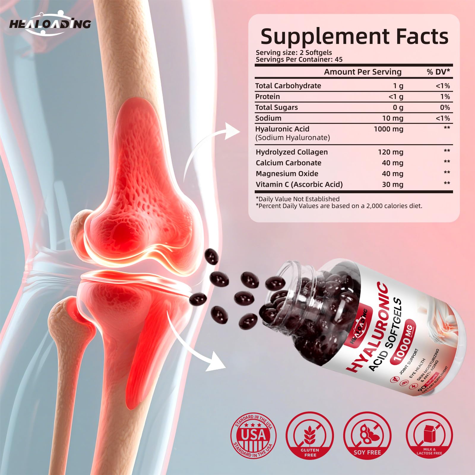 Hyaluronic Acid Supplements 1000mg Softgels: Joint Supplements for Men Hyaluronic Acid for Skin & Joint Hydration — Amazon image 2