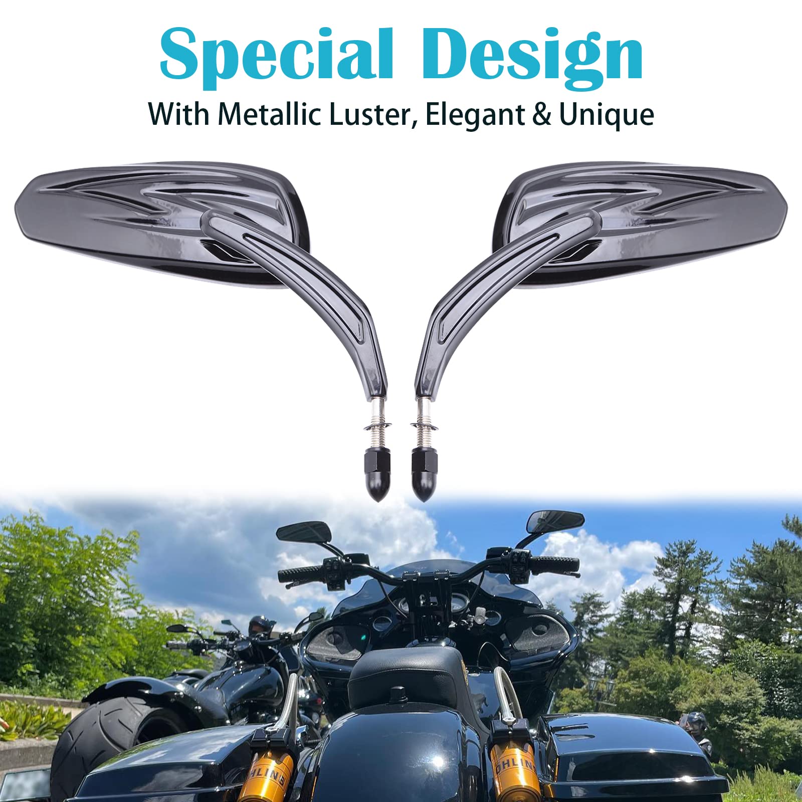 M8 8 mm Rétroviseurs moto Style unique Forme de feuille Rétroviseurs latéraux pour Softtail Slim Heritage Softail Breakout Roadster Sportster 1200