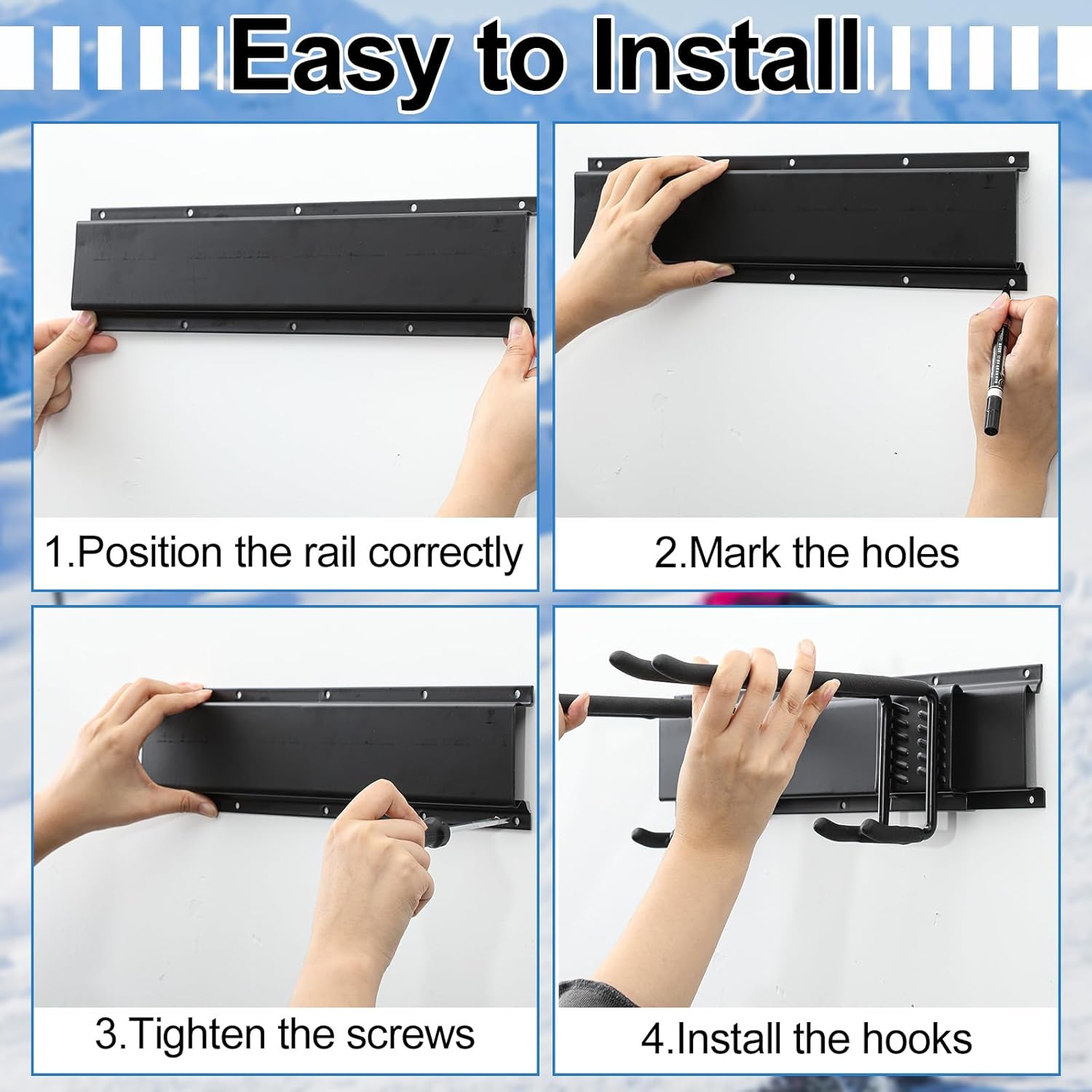 4 Set Ski Wall Rack mount Organizer,Garage Storage Organizer System,20 Pairs of Skis Holder for Home Shed, Holds Up to 300lbs