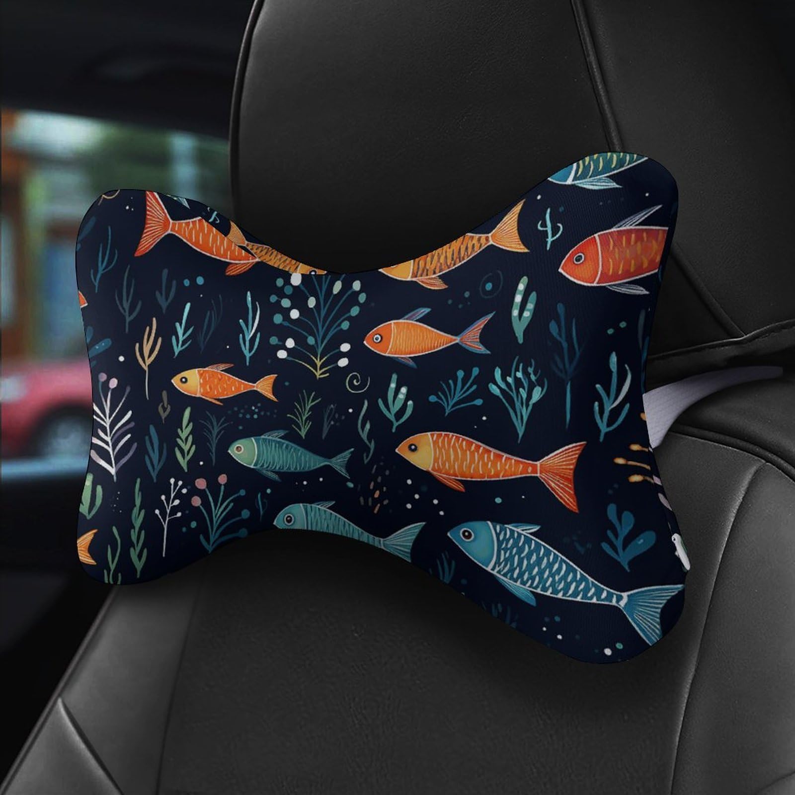 Almohada con patrón de peces pequeños, núcleo de almohada de espuma viscoelástica, cojín, proporciona apoyo para el cuello, almohadas de coche para viajes y oficinas en casa.