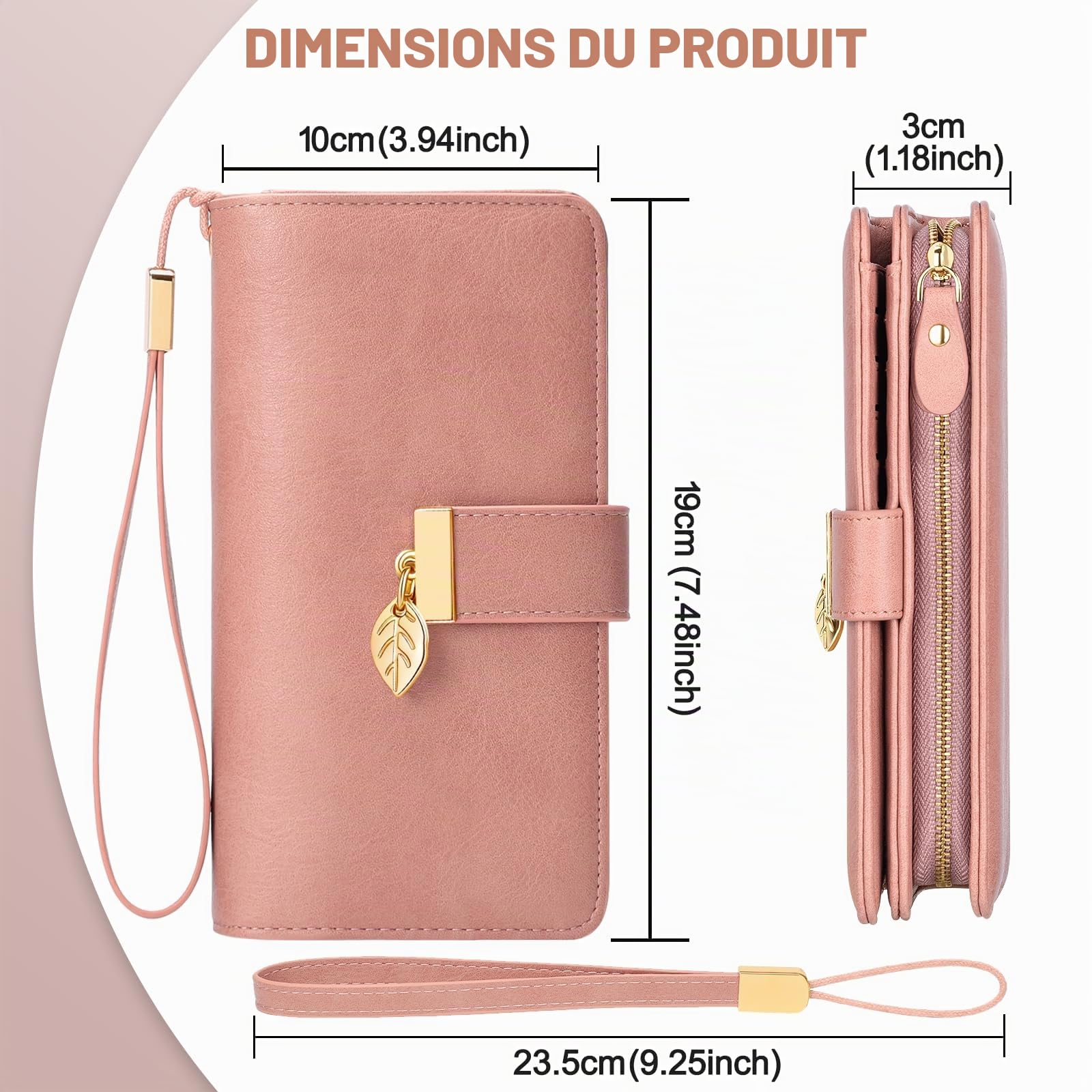 LUROON Portefeuille Femme Longue, Grande Capacite RFID Blocage Cuir Véritable Porte Monnaie Femme, Elégant Portefeuille Parti Femme avec Emplacements pour Cartes