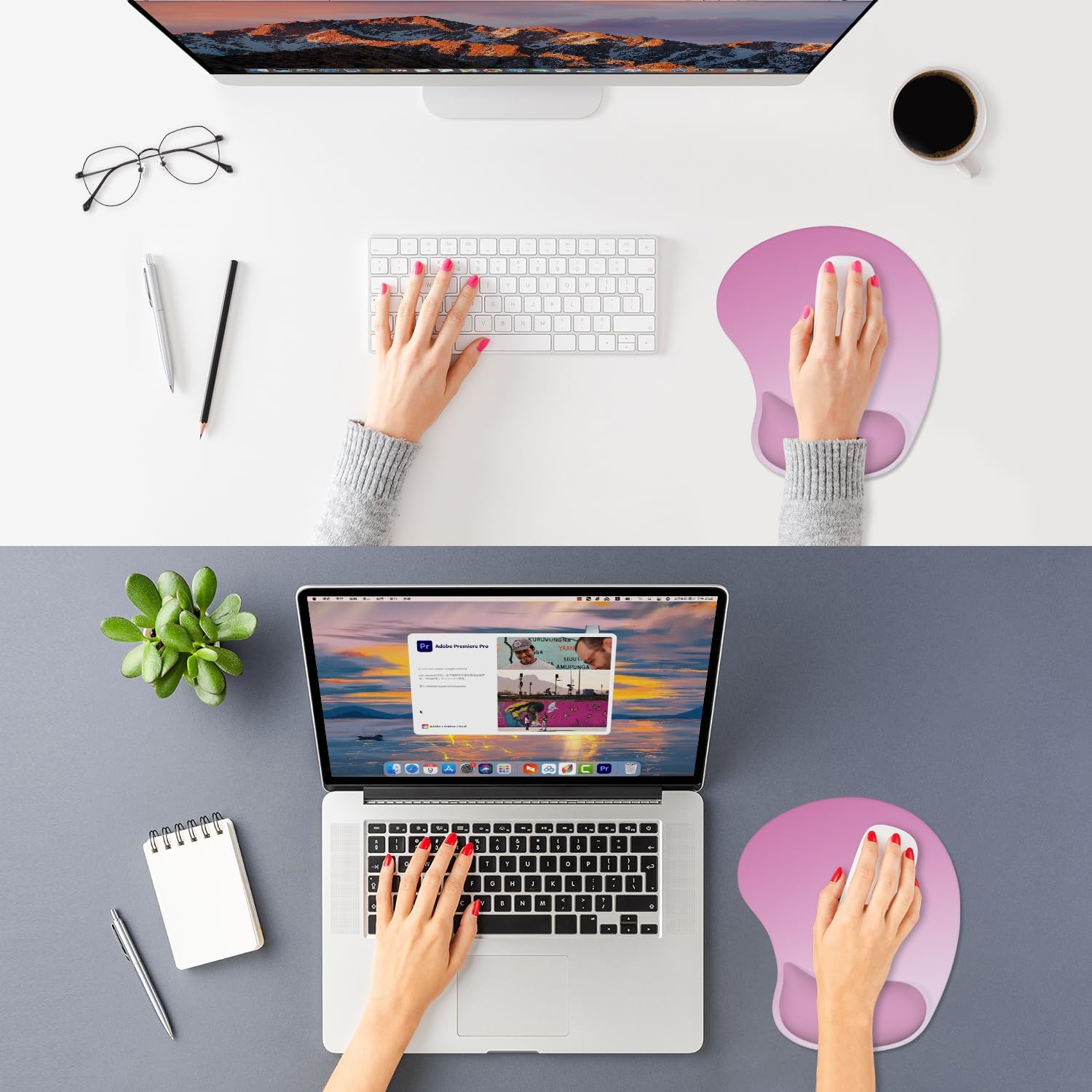 ITNRSIIET Ergonomic Mouse Pad, Cushioned Gel Wrist Rest, Non-Slip Base, Smooth Surface, Compatible with All Mice for Office & Gaming, Desk Accessory, 9.5 x 8.2 inch, Soft Pink image 2