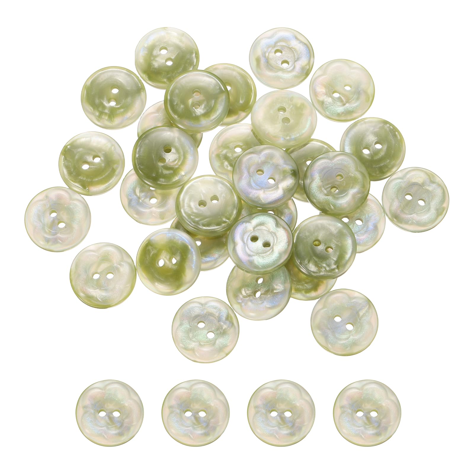 sourcing map 30Pcs Round Resin Buttons 9/16" 15mm 2 Holes Green for Sewing