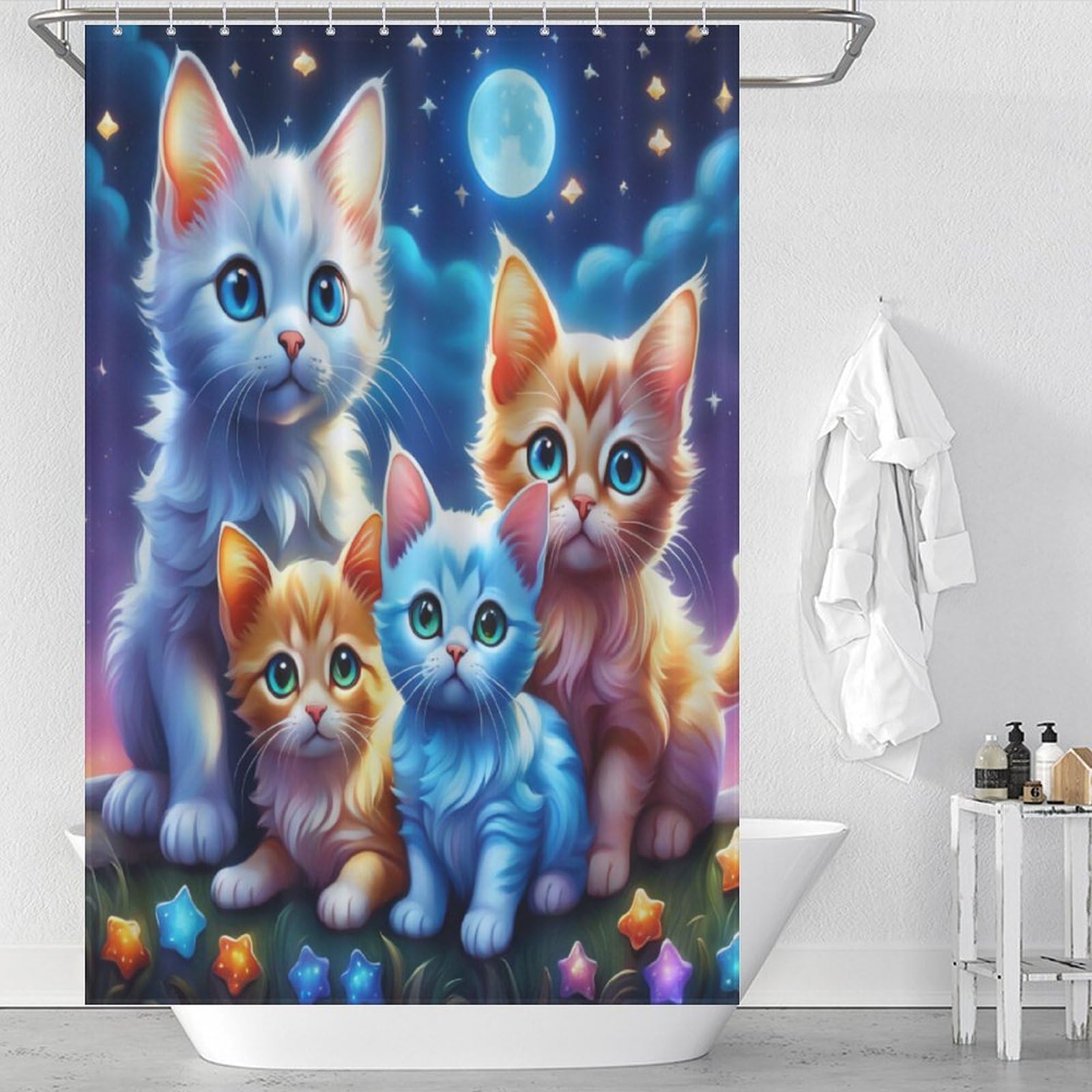 Rideau de douche chat en polyester lavable haut de gamme pour salle de bain