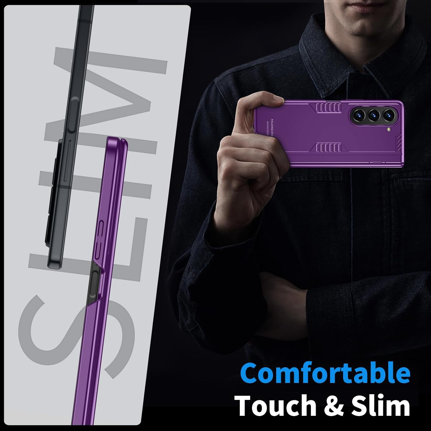 for Samsung Z Fold 5 Cover: [Hidden Kickstand][Wireless Charging] Slim Hinge Protection Lightweight Stand Case with Screen Protector- Protective Phone Cover for Samsung Z Fold 5 5G 2023 Purple
