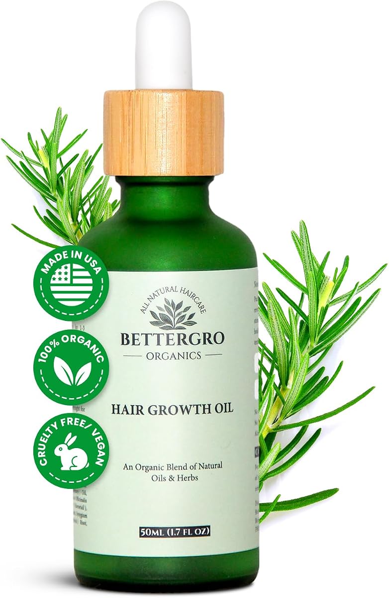 BetterGRO Organic Hair Growth Oil – Herbal & Natural Blend with Rosemary, Black Seed, Amla, Pumpkin Seed & More – Supports Growth, Strengthens Roots, Vegan & Cruelty-Free (1.7 fl oz)