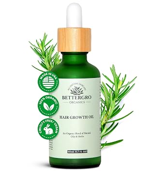 BetterGRO Organic Hair Growth Oil Herbal & Natural Blend with Rosemary, Black Seed, Amla, Pumpkin Seed & More Supports Growth, Strengthens Roots, Vegan & Cruelty-Free 1.7 fl oz