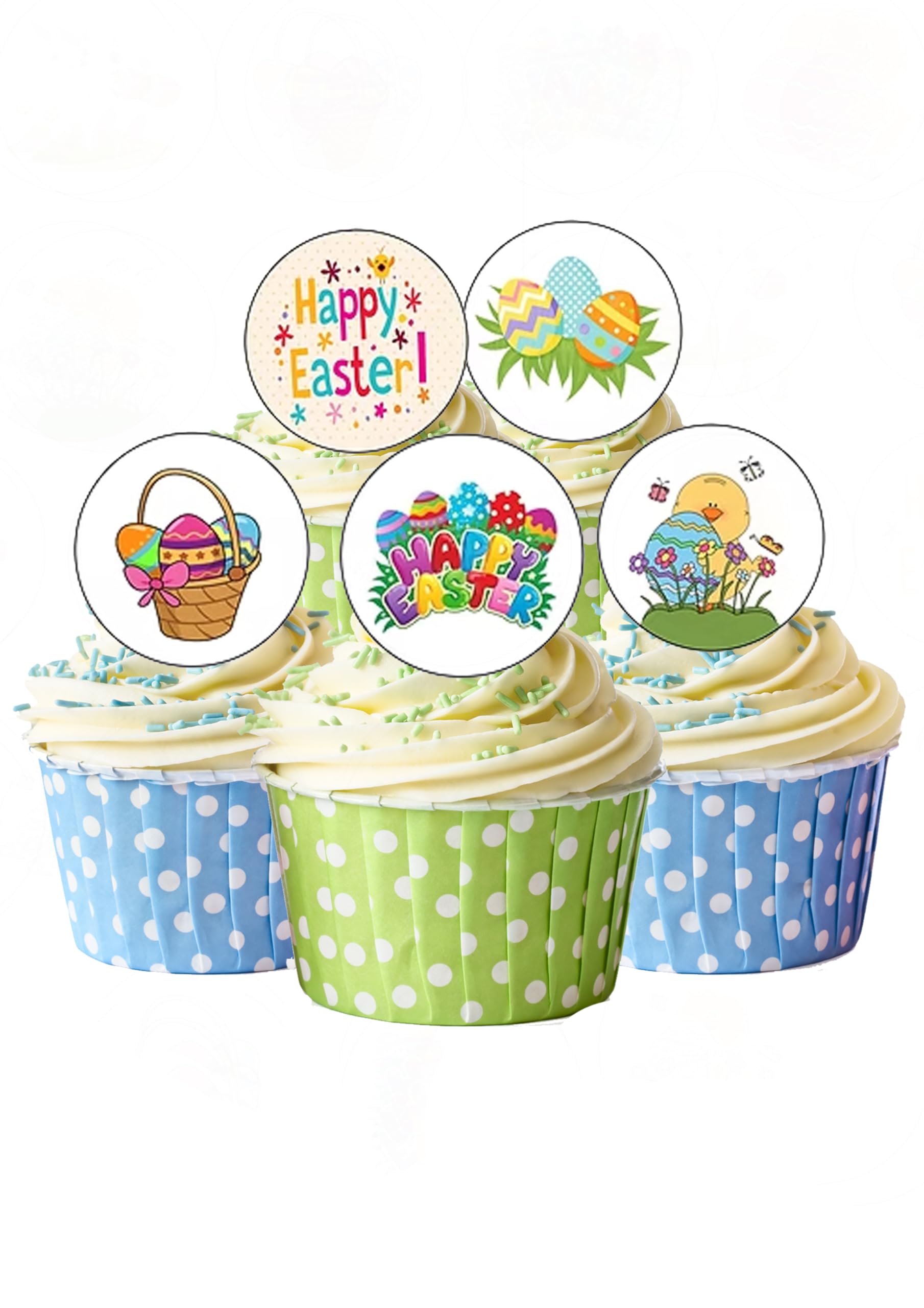 24 Precut Cute Easter clipart style Edible Wafer Paper Cake Toppers Decorations