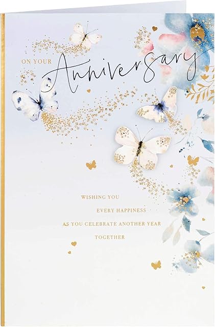 Clintons: 3D Butterfly Watercolour Anniversary Card, On your anniversary card 236x155mm 1139796 multi
