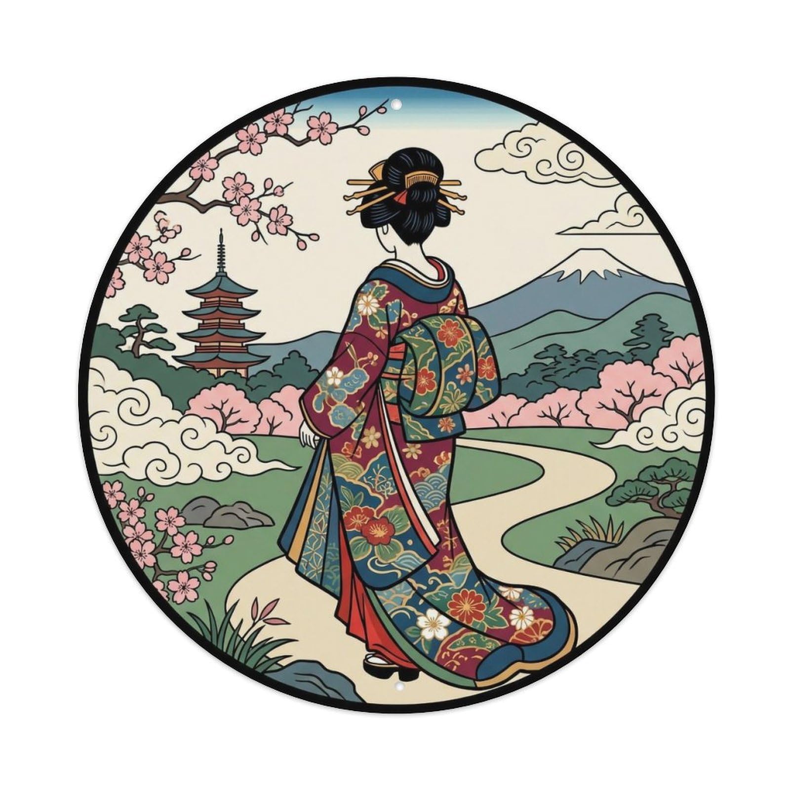 Japanese Geisha Back Walking Elegant Pose Metal Tin Sign