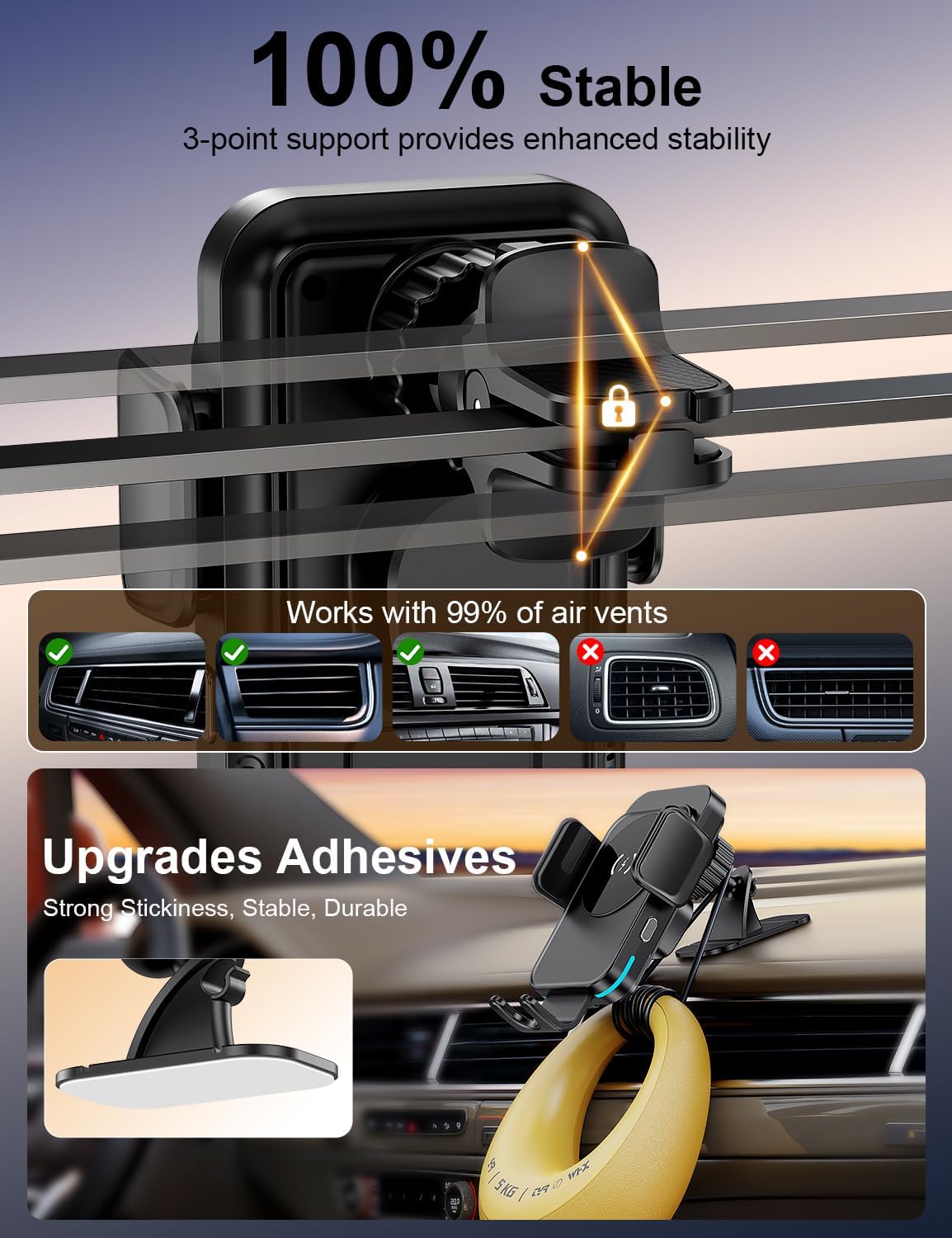 Wireless Car Charger, 15W Fast Charging [Auto Clamping] [Auto Alignment] Phone Holders for Your Car Dashboard Windshield Air Vent Car Accessories for iPhone 17 16 15 14 13 12 Series, Samsung Galaxy - Image 7