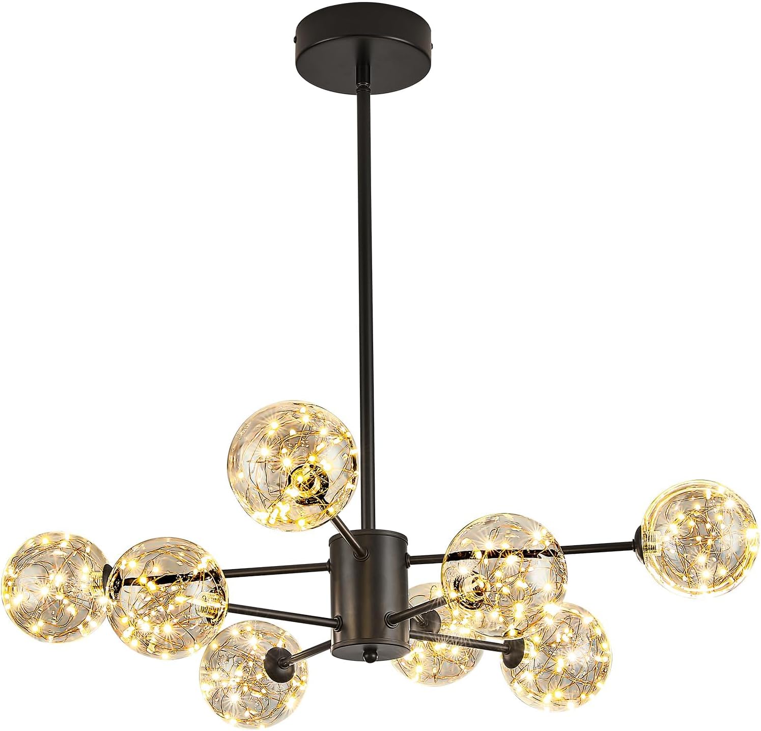Modern Led Chandelier with Globe Glass,8 Light Dimmable Chandeliers for Dining Room,Pendant Lights Bubble Light for Dining Room,Farmhouse Kitchen Island,Living Room,Bedroom,Entrway,Hallway,3000-6000K